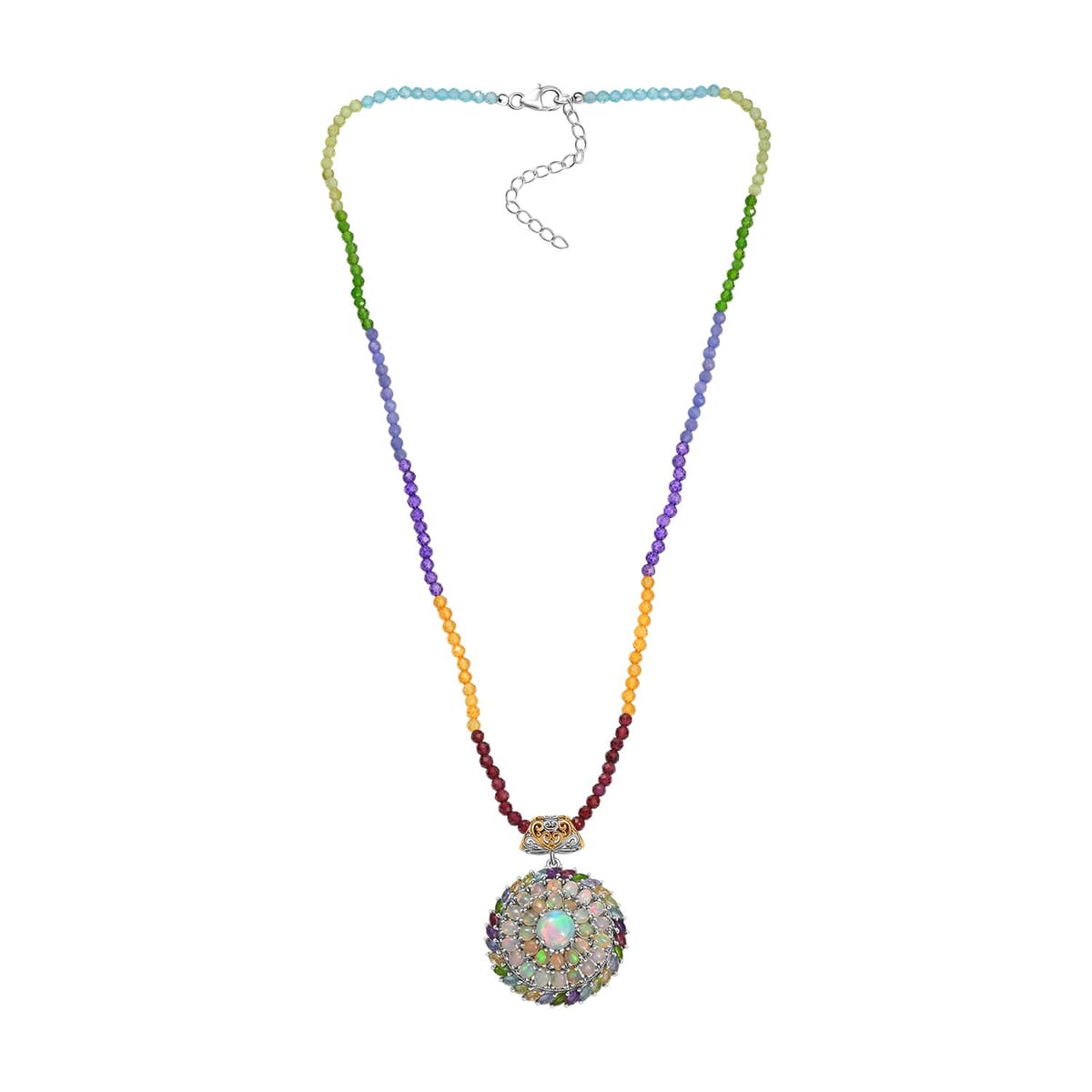 D'Joy Premium Ethiopian Welo Opal and Multi Gemstone 52.35 ctw Iridescent Mirage Pendant with Beaded Chain 20 Inches in 18K Vermeil YG and Rhodium Over Sterling Silver image number 3