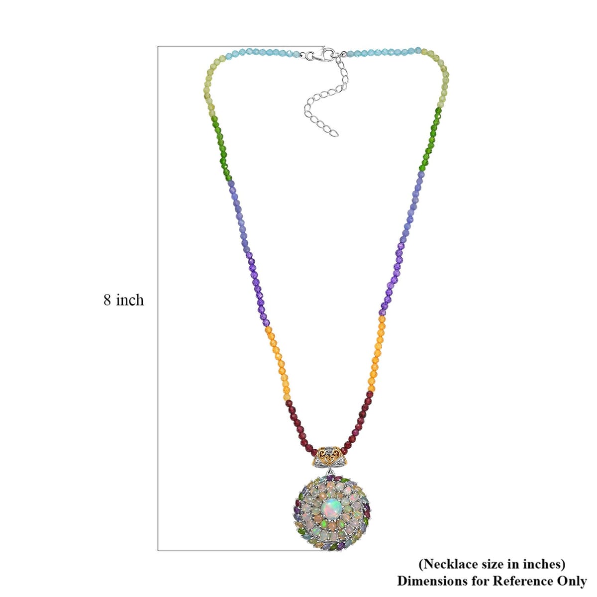 D'Joy Premium Ethiopian Welo Opal and Multi Gemstone 52.35 ctw Iridescent Mirage Pendant with Beaded Chain 20 Inches in 18K Vermeil YG and Rhodium Over Sterling Silver image number 5