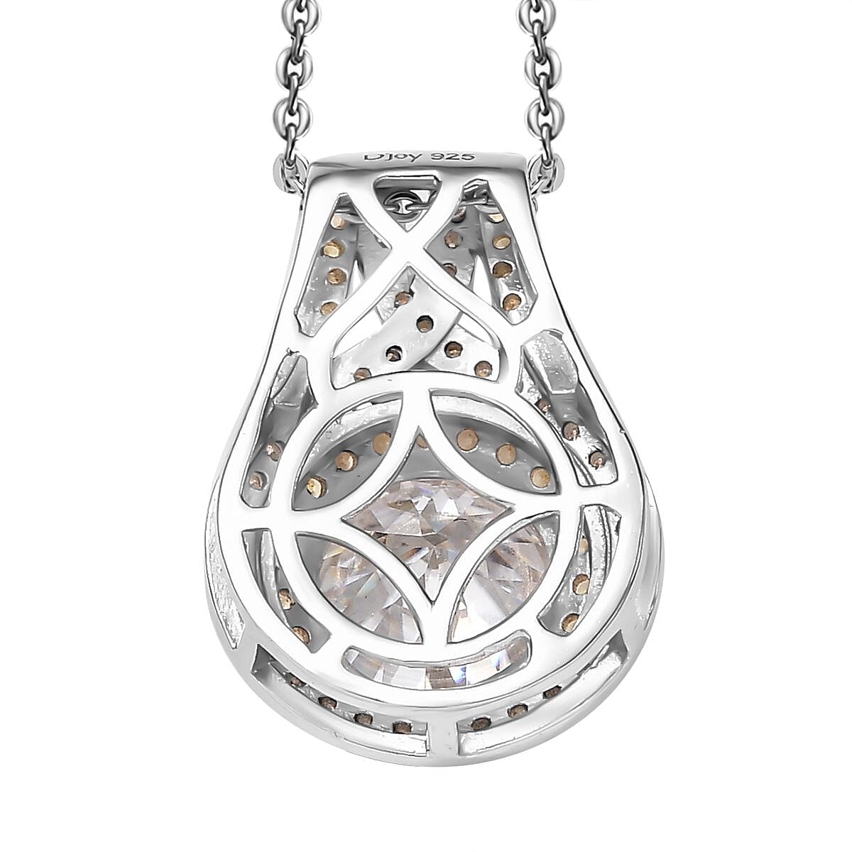 D'Joy 100 Facets Moissanite and Yellow Sapphire 3.45 ctw Celestial Halo Pendant Necklace in Rhodium Over Sterling Silver 20 Inches