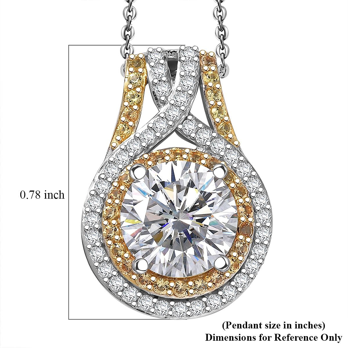 D'Joy 100 Facets Moissanite and Yellow Sapphire 3.45 ctw Celestial Halo Pendant Necklace in Rhodium Over Sterling Silver 20 Inches