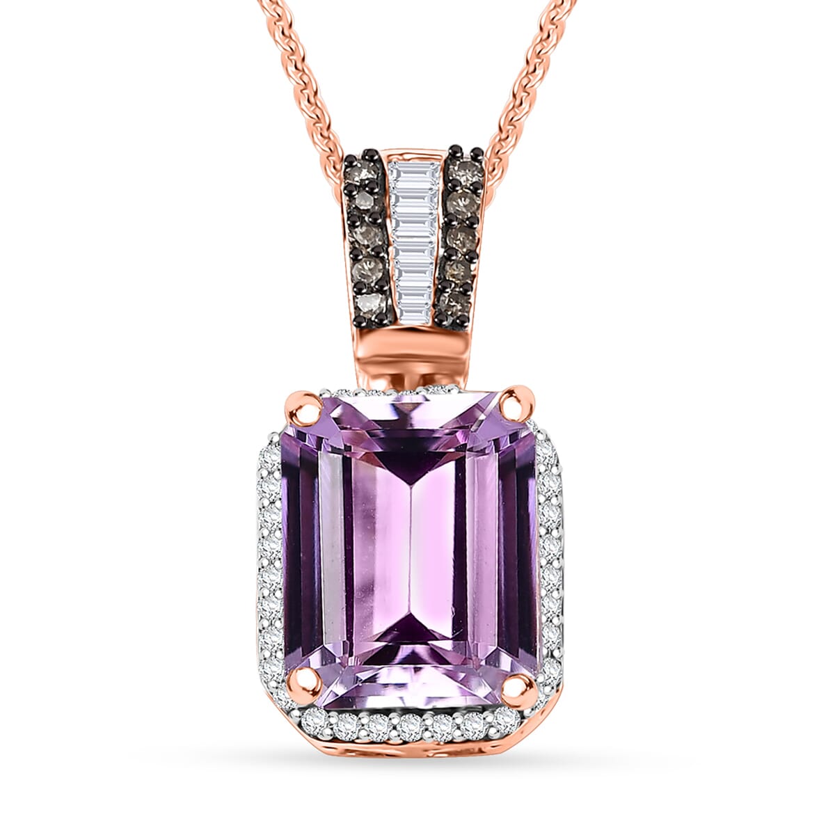 Premium Martha Rocha Kunzite, Natural Champagne and White Diamond 3.60 ctw Twilight Blossom Pendant Necklace in 18K Vermeil Yellow Gold Over Sterling Silver 20 Inches image number 0