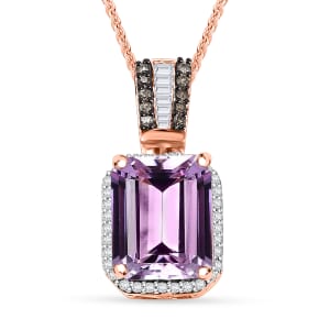 Premium Martha Rocha Kunzite, Natural Champagne and White Diamond 4.80 ctw Twilight Blossom Pendant Necklace in 18K Vermeil Rose Gold Over Sterling Silver 20 Inches