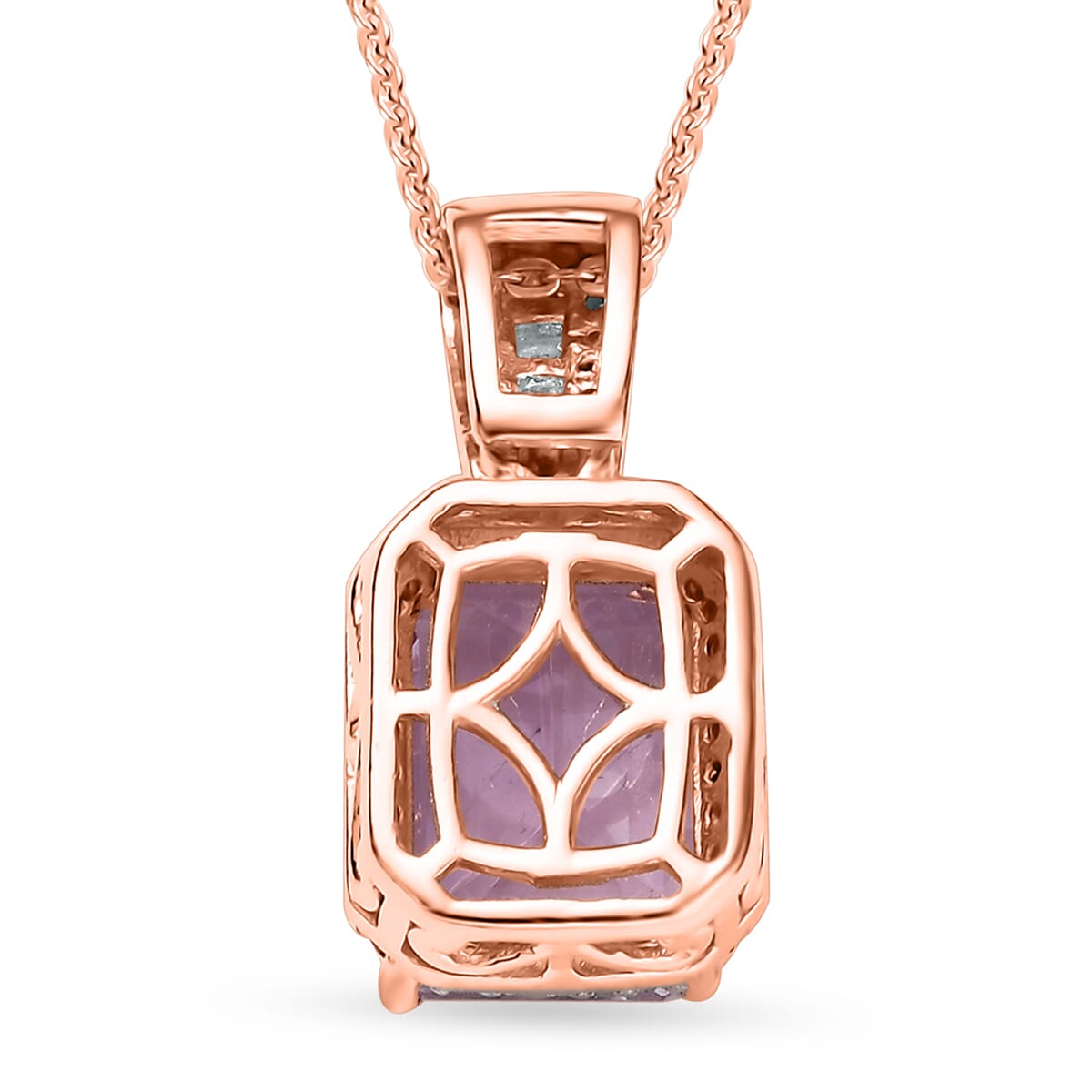 Premium Martha Rocha Kunzite, Natural Champagne and White Diamond 3.60 ctw Twilight Blossom Pendant Necklace in 18K Vermeil Yellow Gold Over Sterling Silver 20 Inches image number 4