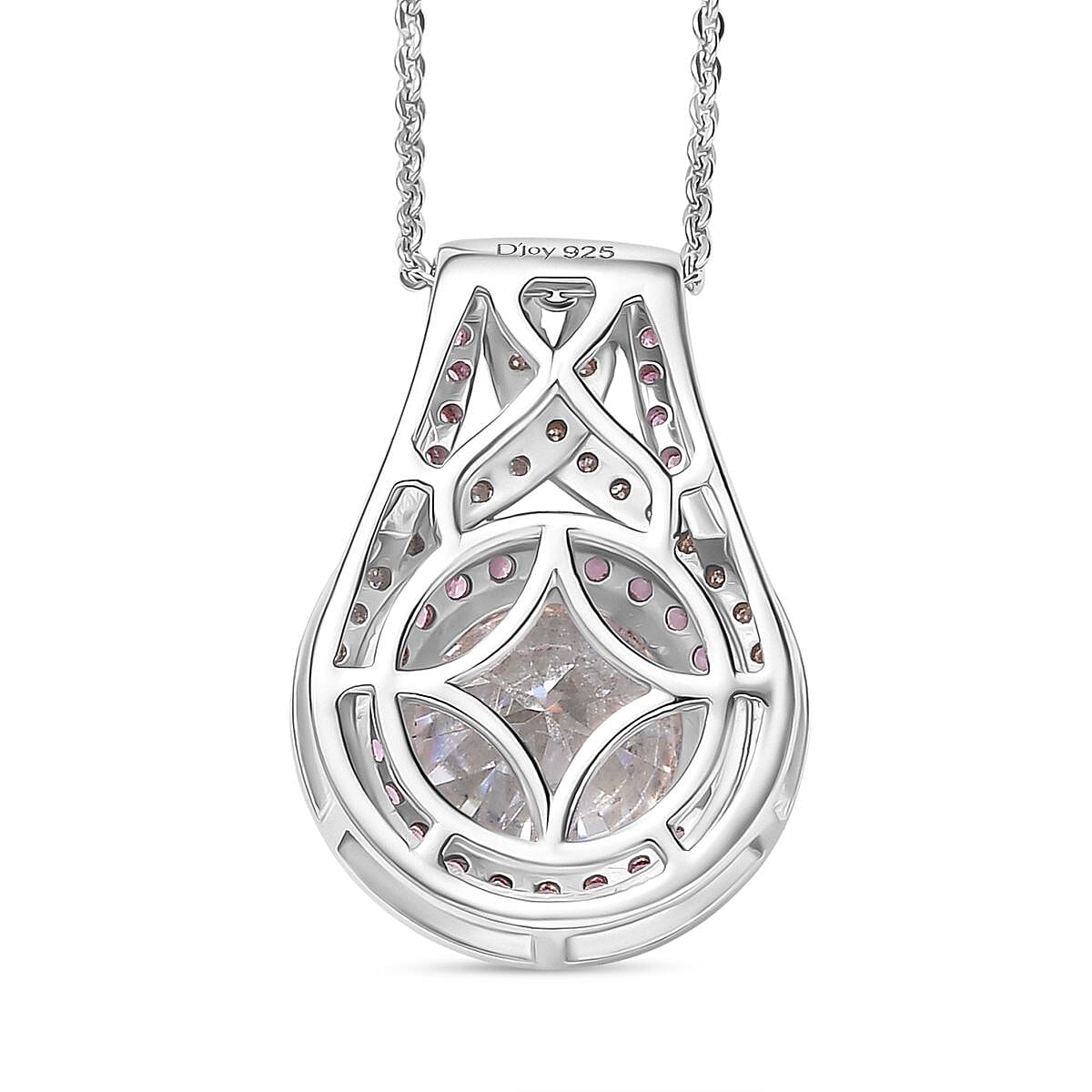 D'Joy 100 Facets Moissanite and Pink Sapphire 3.40 ctw Celestial Halo Pendant Necklace in Rhodium Over Sterling Silver 20 Inches  image number 4