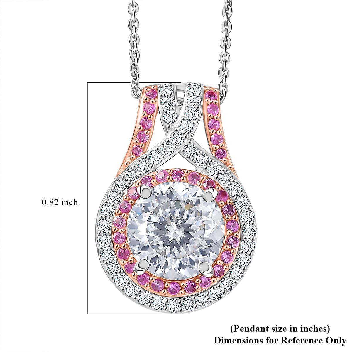 D'Joy 100 Facets Moissanite and Pink Sapphire 3.40 ctw Celestial Halo Pendant Necklace in Rhodium Over Sterling Silver 20 Inches  image number 6