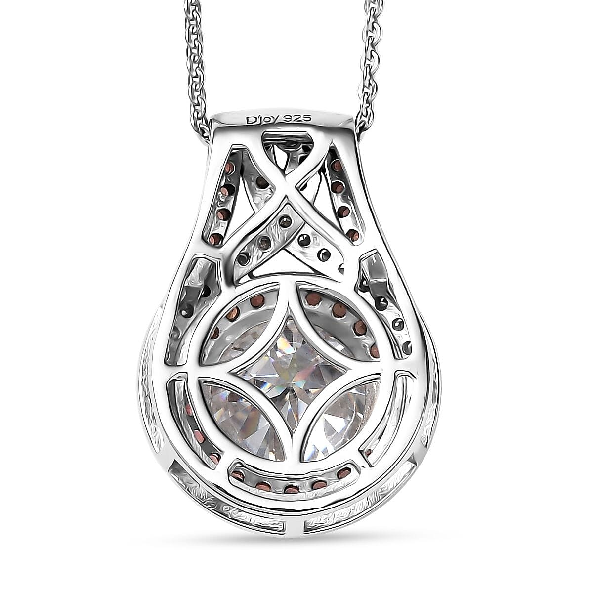 D'Joy 100 Facets Moissanite and Red Sapphire 3.35 ctw Celestial Halo Pendant Necklace in Rhodium Over Sterling Silver 20 Inches   image number 4