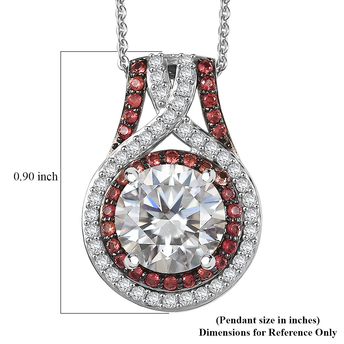 D'Joy 100 Facets Moissanite and Red Sapphire 3.35 ctw Celestial Halo Pendant Necklace in Rhodium Over Sterling Silver 20 Inches   image number 6
