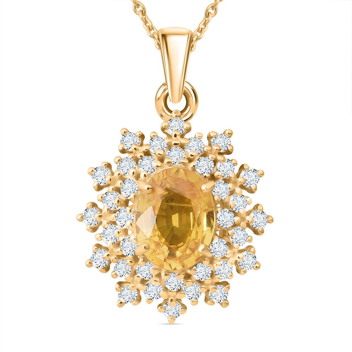 AAA Madagascar Yellow Sapphire and Luxuriant Lab Grown Diamond SI 2.15 ctw Celestial Bloom Pendant Necklace in 10K Yellow Gold 18 Inches image number 0