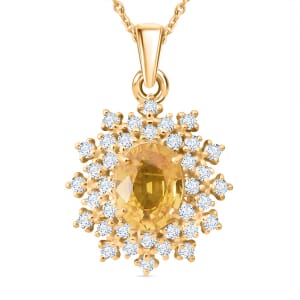 AAA Madagascar Yellow Sapphire and Luxuriant Lab Grown Diamond SI 2.15 ctw Celestial Bloom Pendant Necklace in 10K Yellow Gold 18 Inches