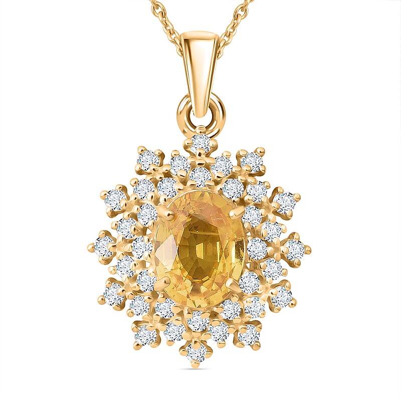AAA Madagascar Yellow Sapphire and Luxuriant Lab Grown Diamond SI 2.15 ctw Celestial Bloom Pendant Necklace in 10K Yellow Gold 18 Inches
