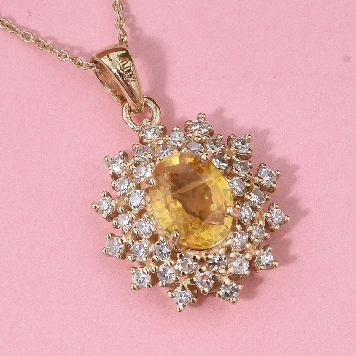 AAA Madagascar Yellow Sapphire and Luxuriant Lab Grown Diamond SI 2.15 ctw Celestial Bloom Pendant Necklace in 10K Yellow Gold 18 Inches image number 1