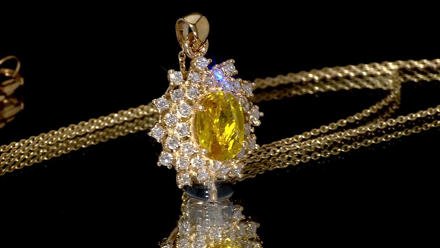 AAA Madagascar Yellow Sapphire and Luxuriant Lab Grown Diamond SI 2.15 ctw Celestial Bloom Pendant Necklace in 10K Yellow Gold 18 Inches