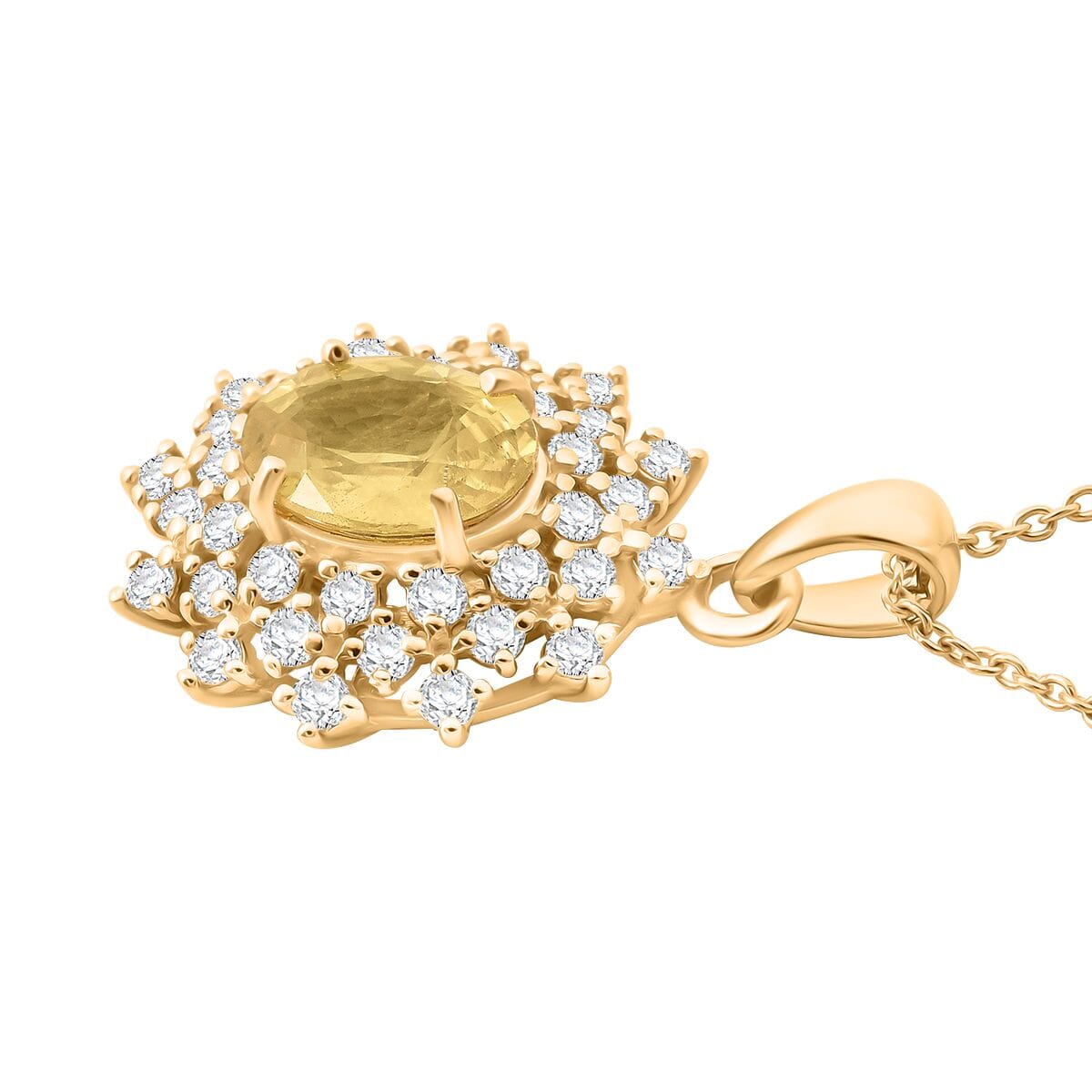 AAA Madagascar Yellow Sapphire and Luxuriant Lab Grown Diamond SI 2.15 ctw Celestial Bloom Pendant Necklace in 10K Yellow Gold 18 Inches image number 3