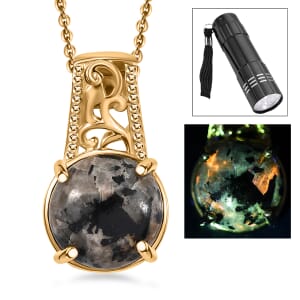 Natural Yooperlite 4.00 ctw Eldoria Glow Pendant Necklace in 18K Vermeil Yellow Gold Over Sterling Silver 20 Inches with Free UV Flash Light