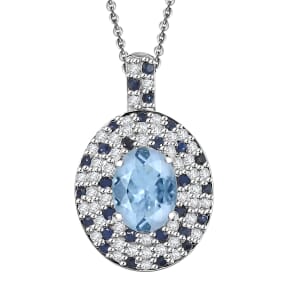 Premium Mangoro Aquamarine and Multi Gemstone 2.10 ctw Arctic Galaxy Pendant Necklace in Rhodium Over Sterling Silver 20 Inches