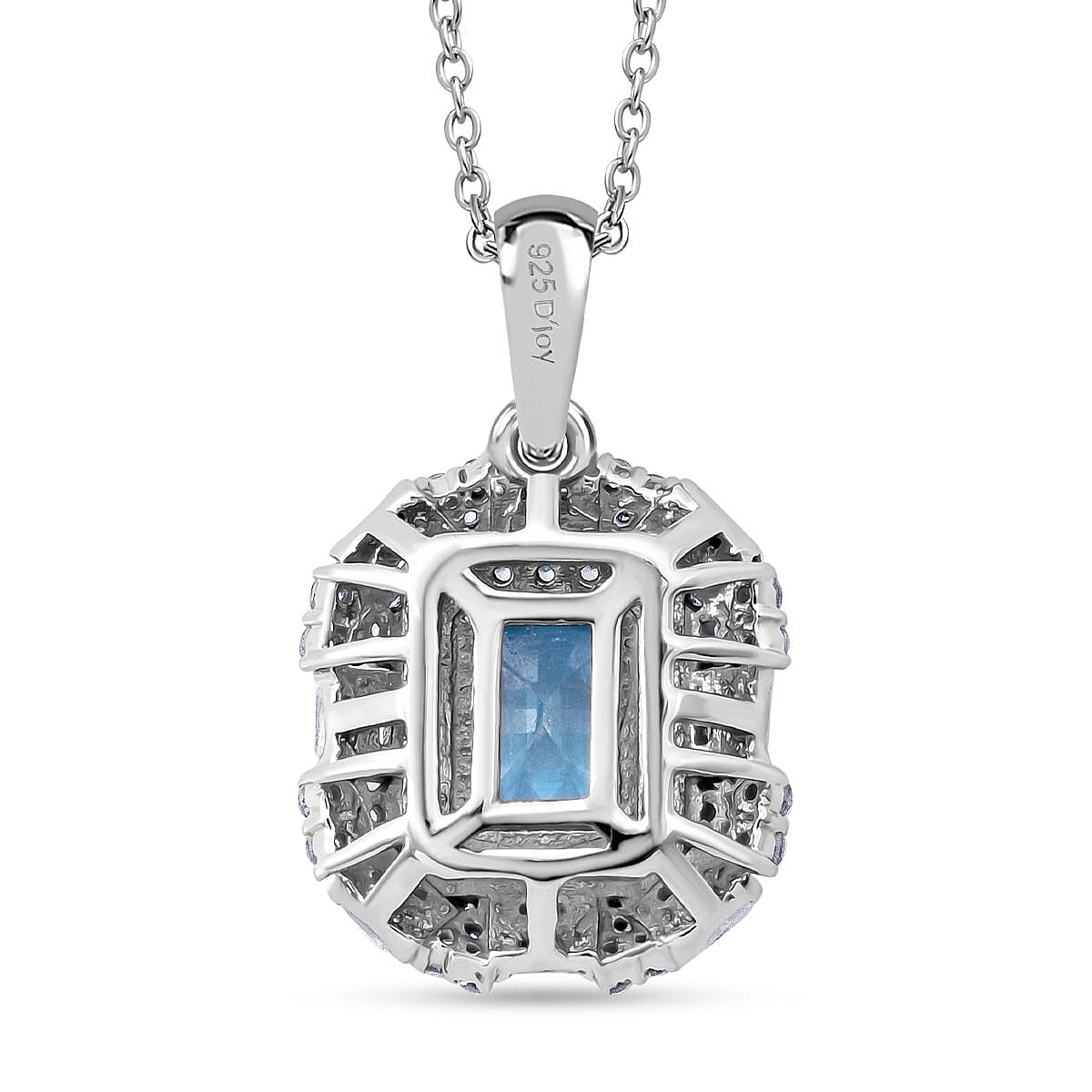 Premium Cambodian Blue Zircon and White Zircon 4.30 ctw Pendant Necklace in Rhodium Over Sterling Silver 20 Inches image number 4