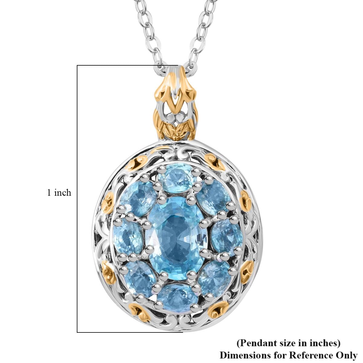 Premium Cambodian Blue Zircon 4.00 ctw Pendant Necklace in Vermeil YG and Rhodium Over Sterling Silver 20 Inches image number 5