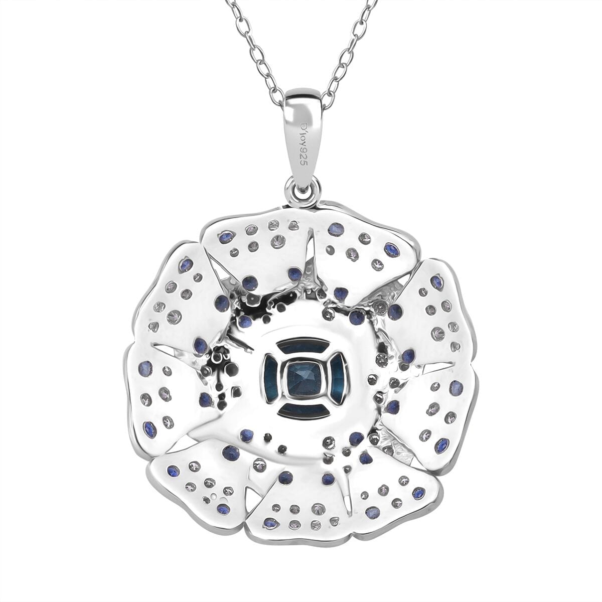 Premium Cambodian Blue Zircon and Multi Gemstone 4.15 ctw Floral Pendant Necklace in Rhodium Over Sterling Silver 20 Inches image number 4
