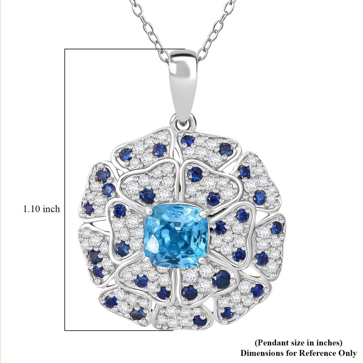 Premium Cambodian Blue Zircon and Multi Gemstone 4.15 ctw Floral Pendant Necklace in Rhodium Over Sterling Silver 20 Inches image number 5