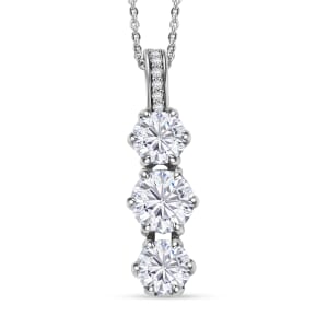 Moissanite 2.90 ctw Pendant Necklace 20 Inches in Rhodium Over Sterling Silver