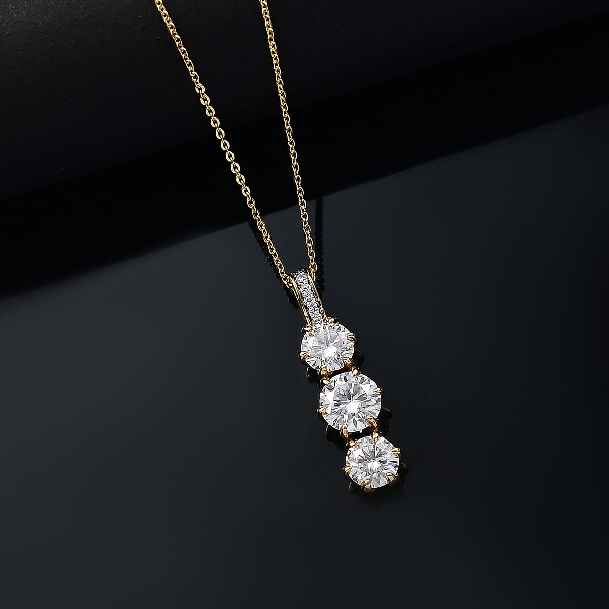 Moissanite 2.90 ctw Pendant Necklace 20 Inches in 18K Vermeil Yellow Gold Over Sterling Silver image number 1