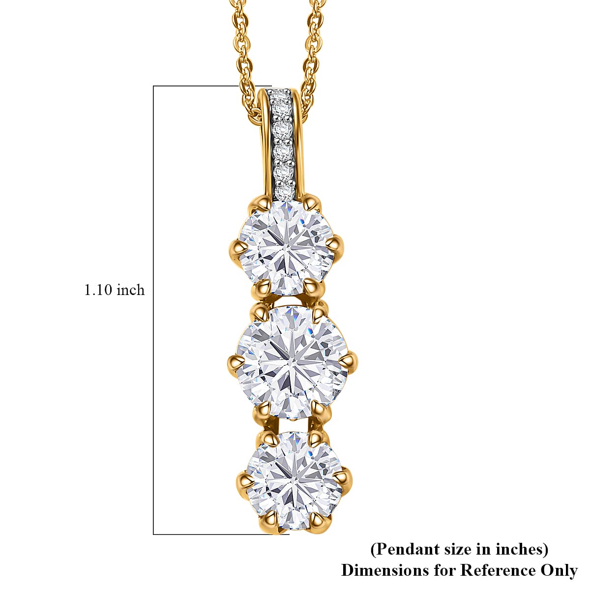 Moissanite 2.90 ctw Pendant Necklace 20 Inches in 18K Vermeil Yellow Gold Over Sterling Silver
