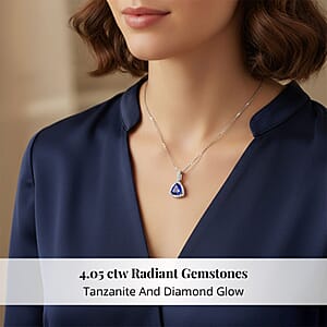 Certified & Appraised Rhapsody AAAA Tanzanite and E-F VS Diamond 4.05 ctw Pendant Necklace in 950 Platinum 18 Inches 6.08 Grams