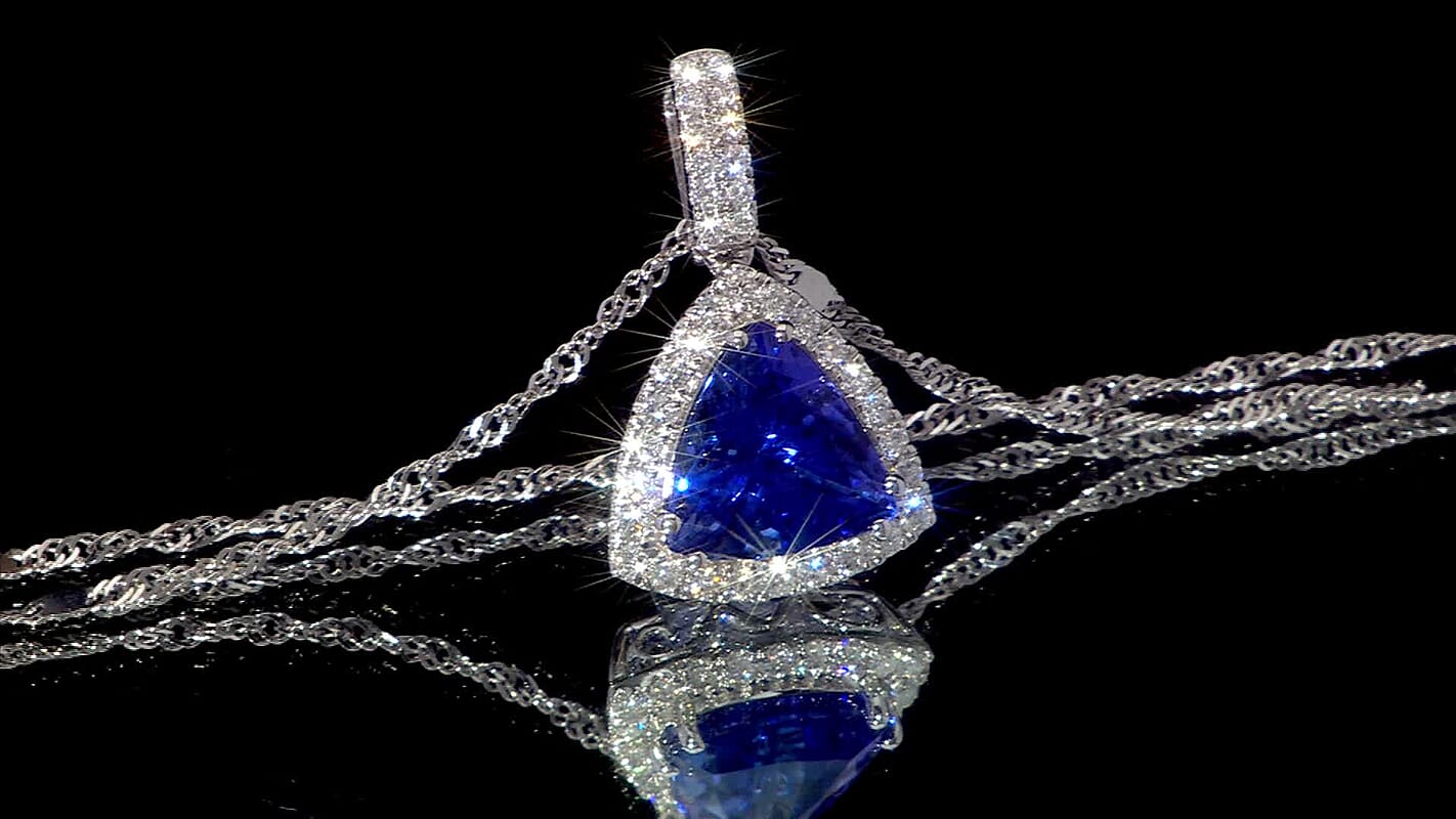 Certified & Appraised Rhapsody AAAA Tanzanite and E-F VS Diamond 4.05 ctw Pendant Necklace in 950 Platinum 18 Inches 6.08 Grams