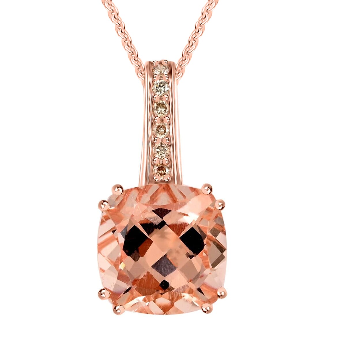 Certified & Appraised Luxoro AAA Marropino Morganite and G-H I2 Diamond 3.75 ctw Pendant Necklace in 14K Rose Gold 18 Inches image number 0