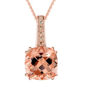 Certified & Appraised Luxoro AAA Marropino Morganite and G-H I2 Diamond 3.75 ctw Pendant Necklace in 14K Rose Gold 18 Inches