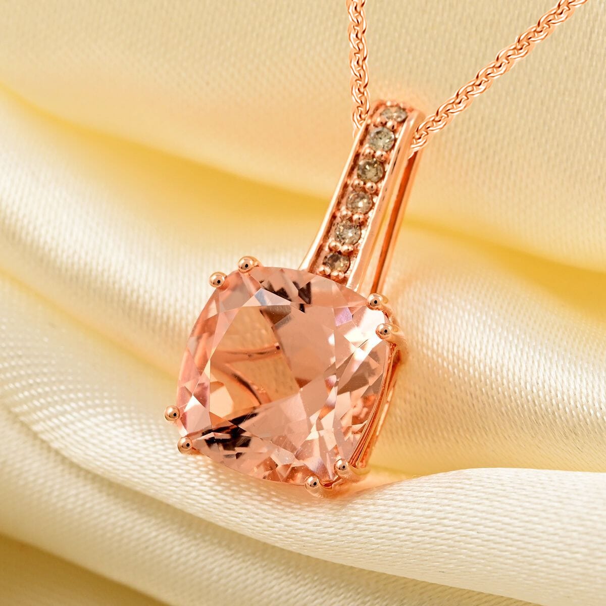 Certified & Appraised Luxoro AAA Marropino Morganite and G-H I2 Diamond 3.75 ctw Pendant Necklace in 14K Rose Gold 18 Inches image number 1