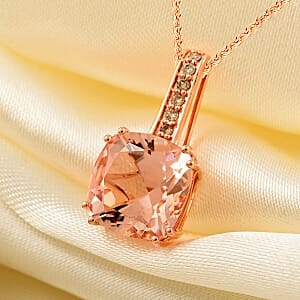 Certified & Appraised Luxoro AAA Marropino Morganite and G-H I2 Diamond 3.75 ctw Pendant Necklace in 14K Rose Gold 18 Inches
