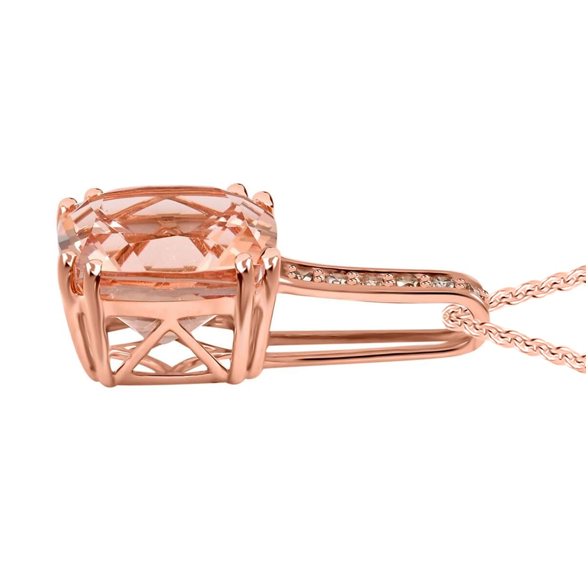 Certified & Appraised Luxoro AAA Marropino Morganite and G-H I2 Diamond 3.75 ctw Pendant Necklace in 14K Rose Gold 18 Inches image number 3