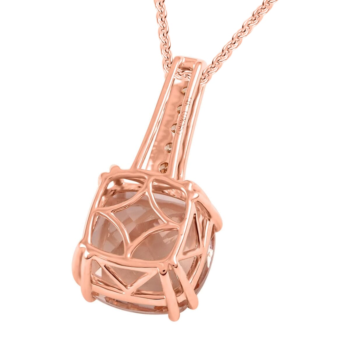 Certified & Appraised Luxoro AAA Marropino Morganite and G-H I2 Diamond 3.75 ctw Pendant Necklace in 14K Rose Gold 18 Inches image number 4
