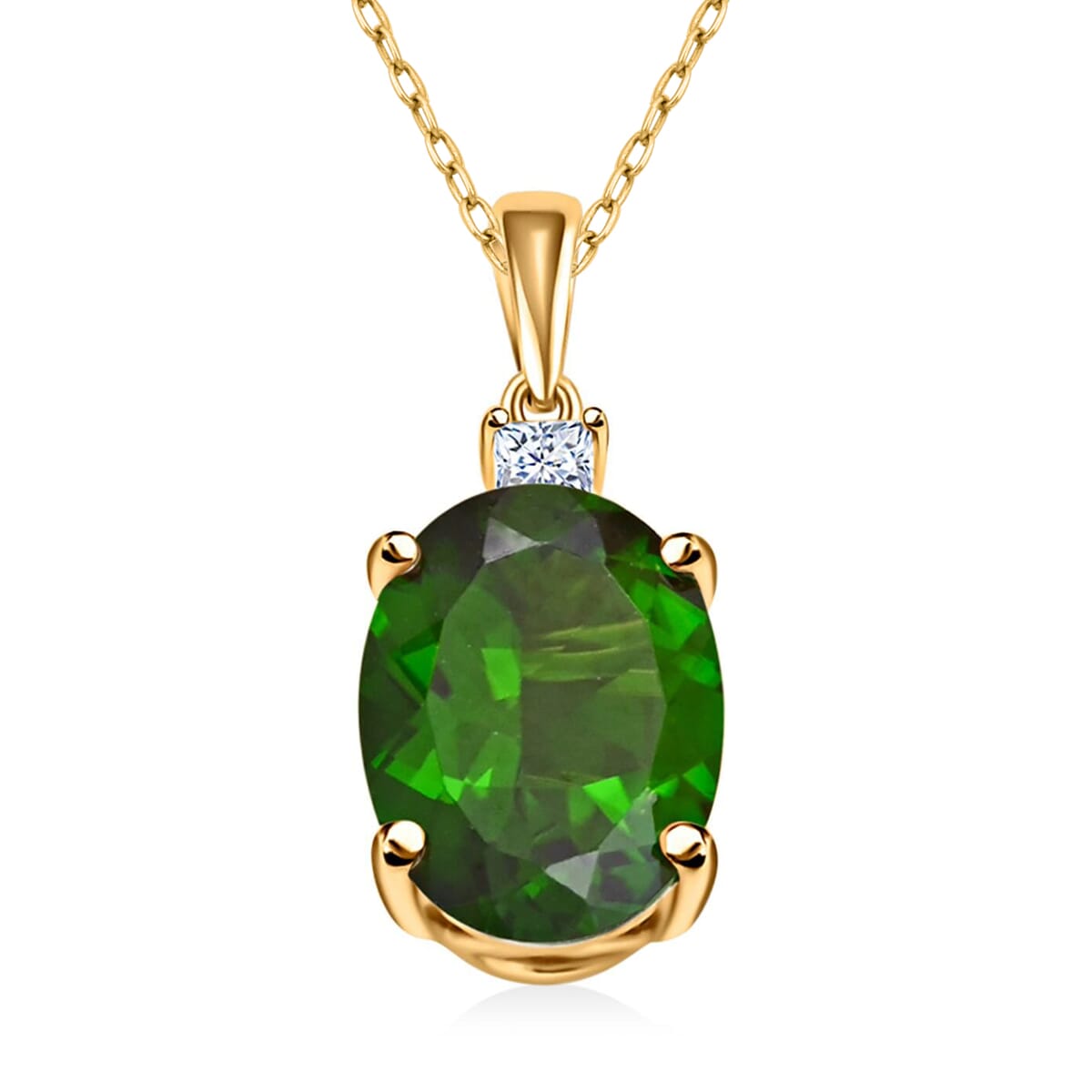 Certified & Appraised Luxoro AAA Chrome Diopside and G-H SI Diamond 2.65 ctw Pendant Necklace in 10K Yellow Gold 18 Inches image number 0