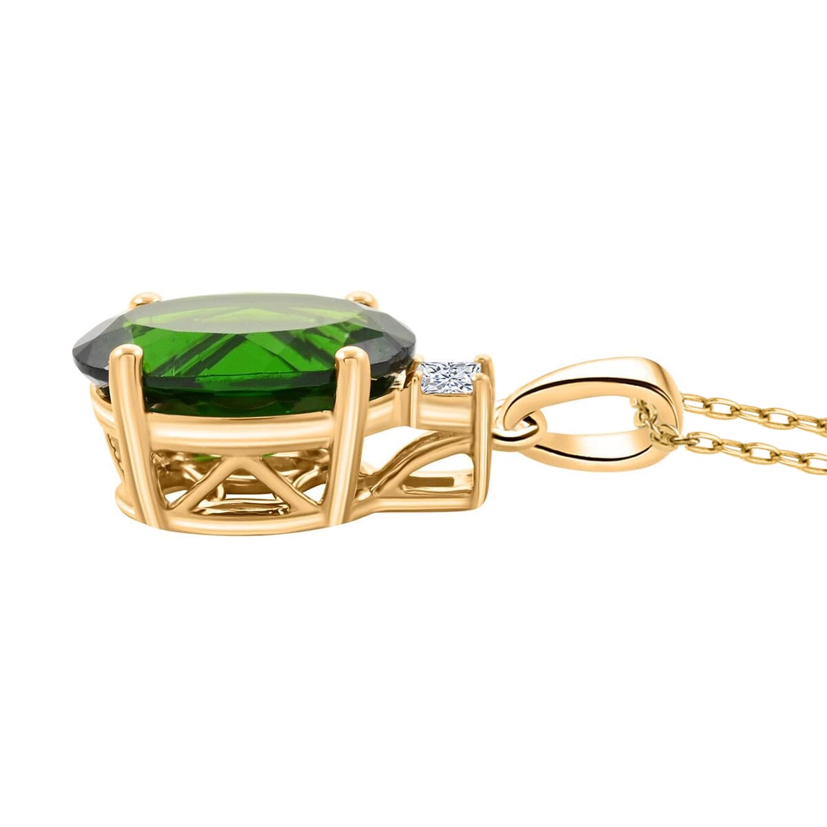 Certified & Appraised Luxoro AAA Chrome Diopside and G-H SI Diamond 2.65 ctw Pendant Necklace in 10K Yellow Gold 18 Inches image number 3