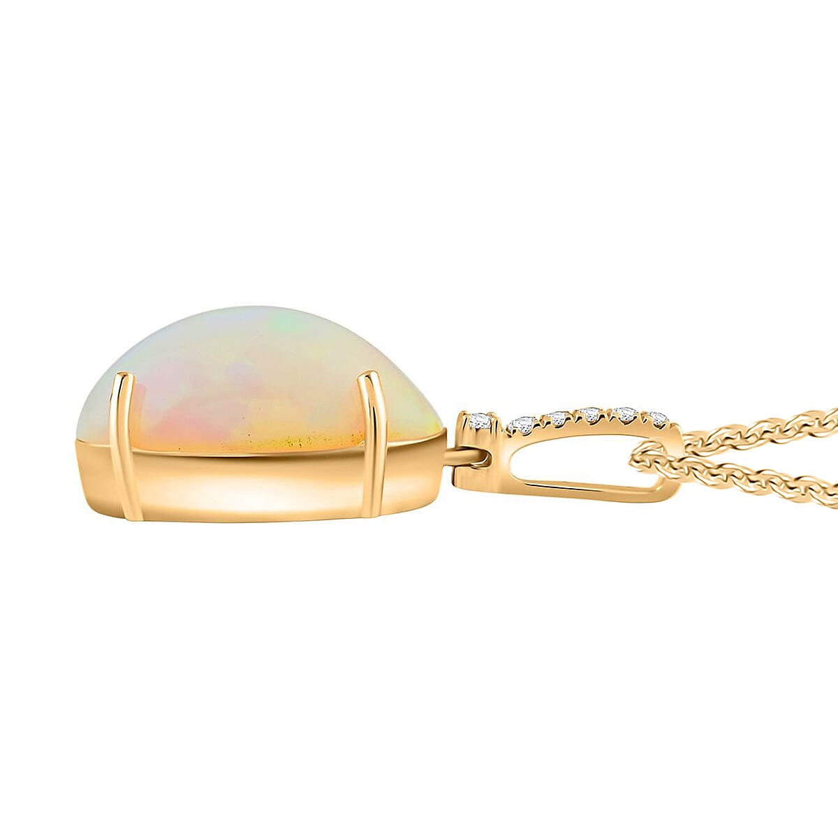 Certified & Appraised Luxoro AAA Ethiopian Welo Opal and G-H I2 Diamond 6.94 ctw Pendant Necklace in 10K Yellow Gold 18 Inches image number 3