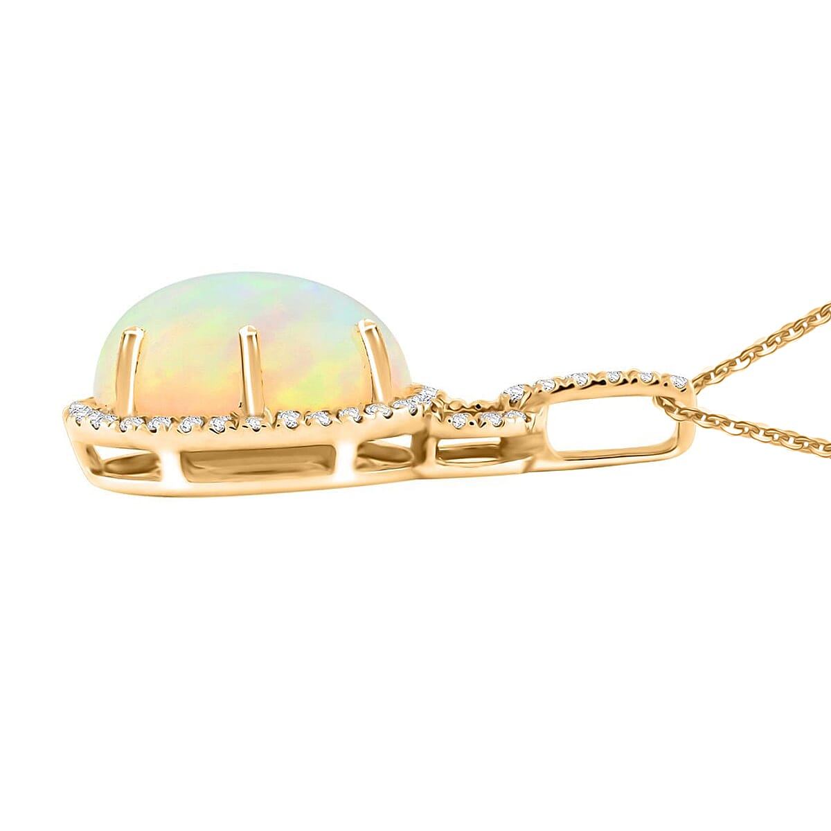 Certified & Appraised Luxoro AAA Ethiopian Welo Opal and G-H I2 Diamond 3.60 ctw Pendant Necklace in 10K Yellow Gold 18 Inches image number 3