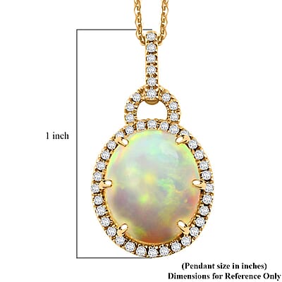 Certified & Appraised Luxoro AAA Ethiopian Welo Opal and G-H I2 Diamond 3.60 ctw Pendant Necklace in 10K Yellow Gold 18 Inches