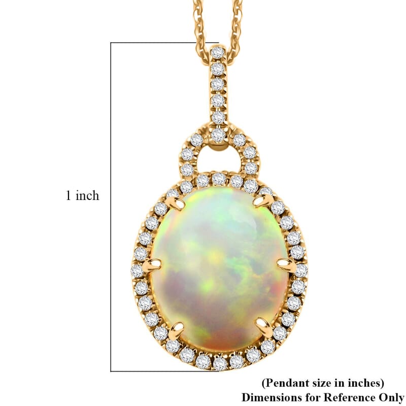 Certified & Appraised Luxoro AAA Ethiopian Welo Opal and G-H I2 Diamond 3.60 ctw Pendant Necklace in 10K Yellow Gold 18 Inches