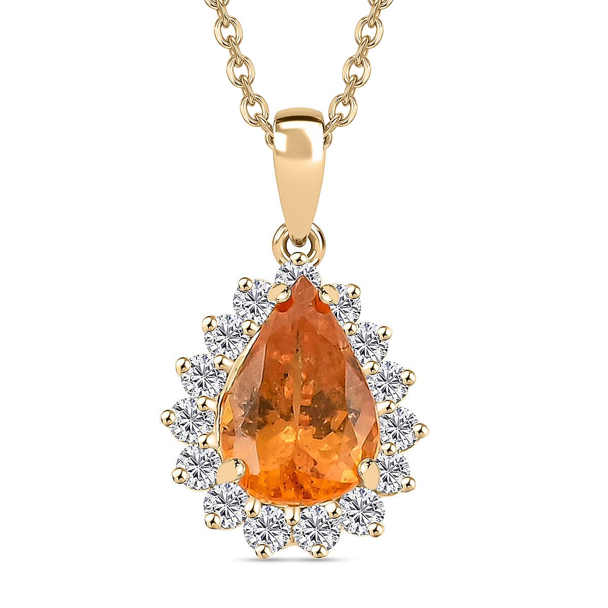 Certified & Appraised Luxoro AAA Fanta Garnet and G-H I2 Diamond 1.55 ctw Pendant Necklace in 10K Yellow Gold 18 Inches