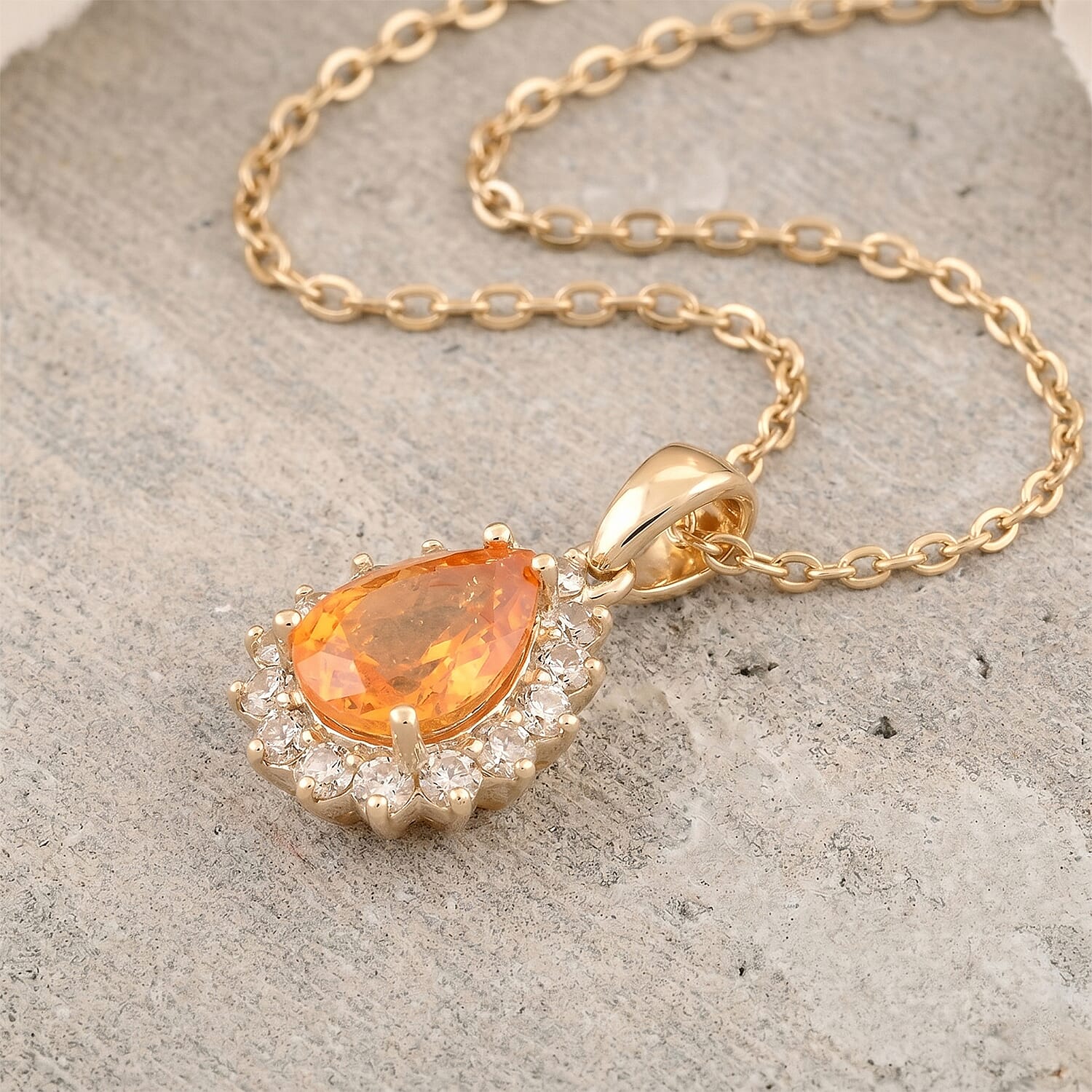 Certified & Appraised Luxoro AAA Fanta Garnet and G-H I2 Diamond 1.55 ctw Pendant Necklace in 10K Yellow Gold 18 Inches