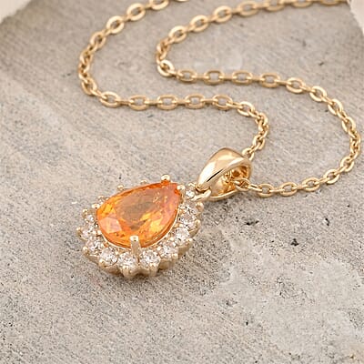 Certified & Appraised Luxoro AAA Fanta Garnet and G-H I2 Diamond 1.55 ctw Pendant Necklace in 10K Yellow Gold 18 Inches