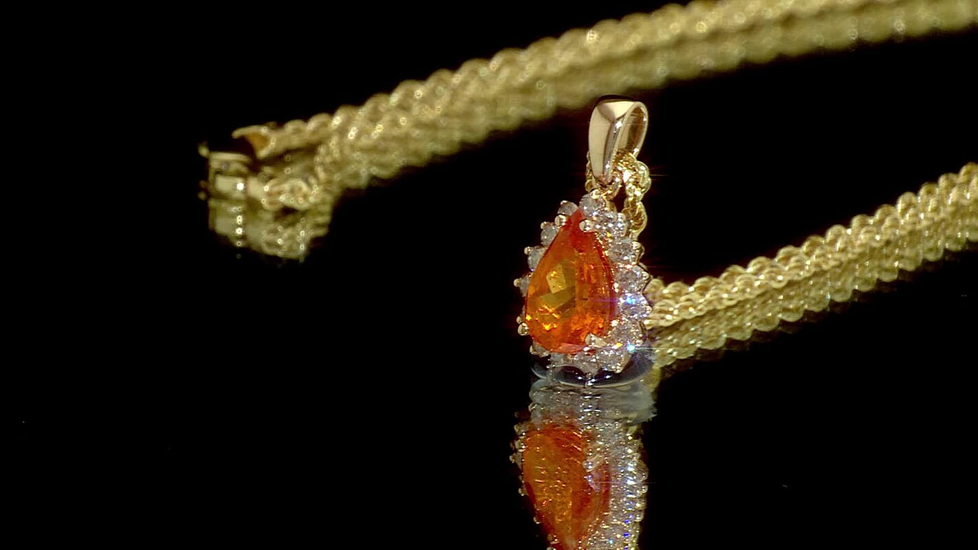 Certified & Appraised Luxoro AAA Fanta Garnet and G-H I2 Diamond 1.55 ctw Pendant Necklace in 10K Yellow Gold 18 Inches