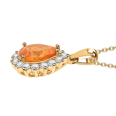 Certified & Appraised Luxoro AAA Fanta Garnet and G-H I2 Diamond 1.55 ctw Pendant Necklace in 10K Yellow Gold 18 Inches
