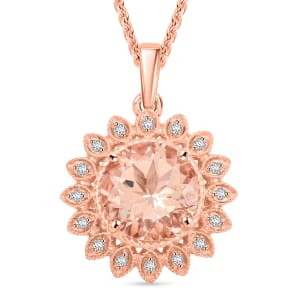 Certified & Appraised Luxoro AAA Marropino Morganite and G-H I2 Diamond 3.50 ctw Pendant Necklace in 10K Rose Gold 18 Inches
