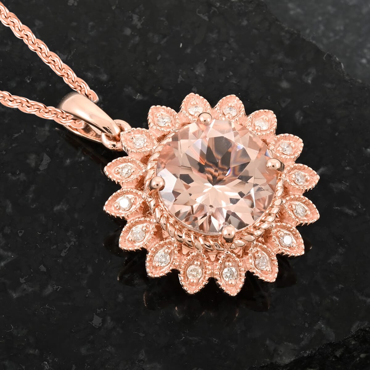 Certified & Appraised Luxoro AAA Marropino Morganite and G-H I2 Diamond 3.50 ctw Pendant Necklace in 10K Rose Gold 18 Inches image number 1