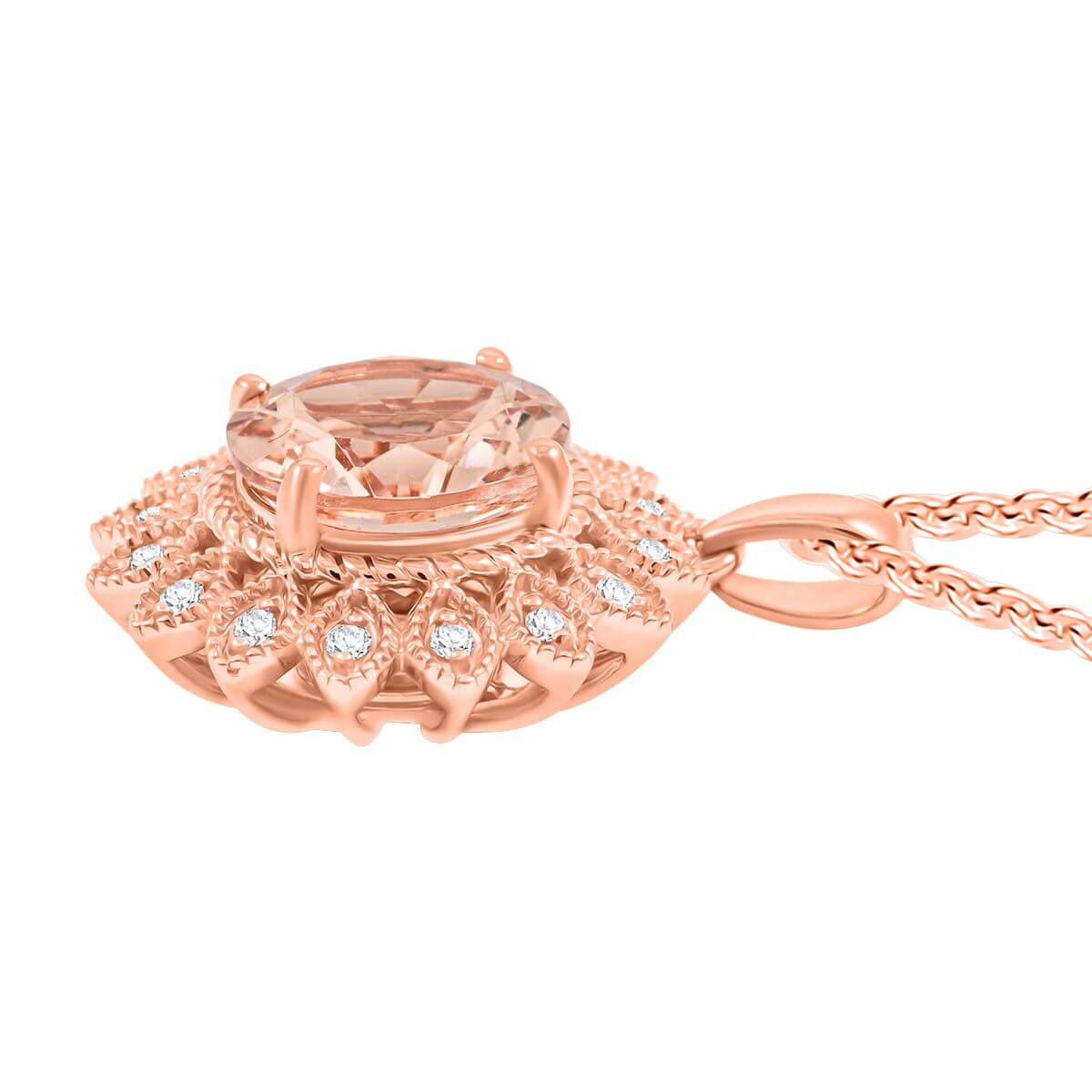 Certified & Appraised Luxoro AAA Marropino Morganite and G-H I2 Diamond 3.50 ctw Pendant Necklace in 10K Rose Gold 18 Inches image number 3