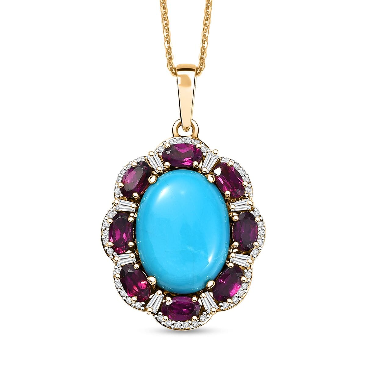 Sleeping Beauty Turquoise and Multi Gemstone 10.30 ctw Pendant Necklace in 18K Vermeil Yellow Gold Over Sterling Silver 20 Inches image number 0
