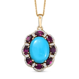 Sleeping Beauty Turquoise and Multi Gemstone 10.30 ctw Pendant Necklace in 18K Vermeil Yellow Gold Over Sterling Silver 20 Inches